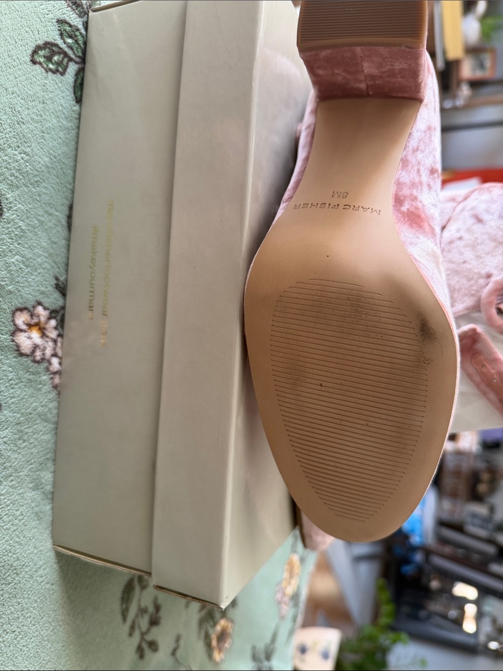 Marc Fisher Dusty Pink Velvet Mary Jane Heels - Picture 3 of 4